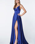 Long royal blue satin prom dress