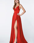 long red satin prom dress