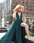 rene the label emerald green body suit prom dress