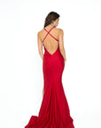 red low back dress