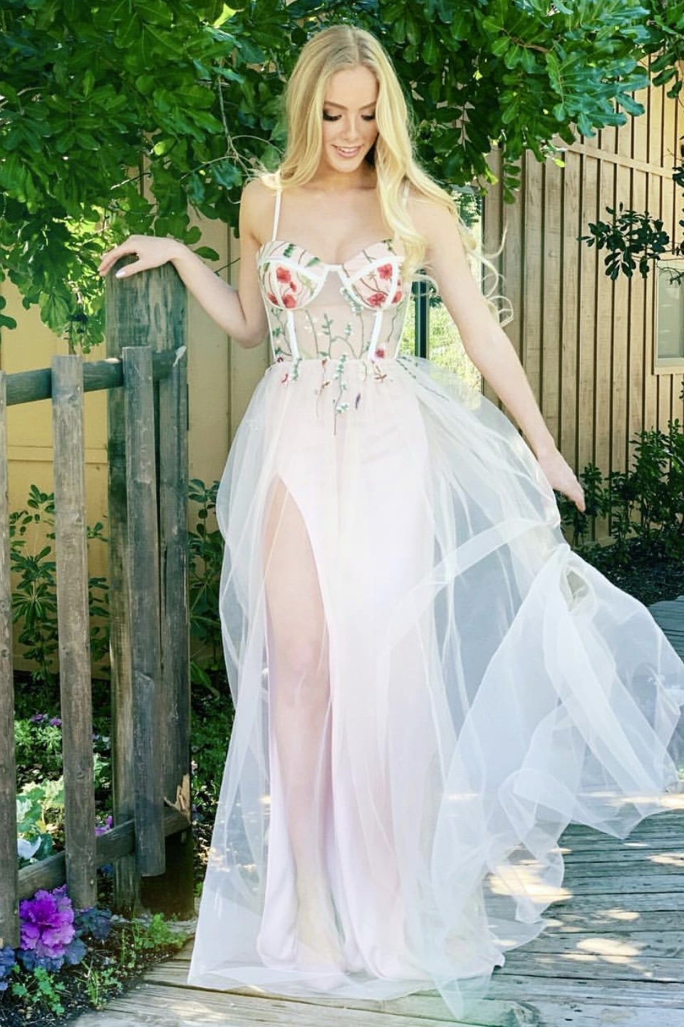ava gown sheer bustier floral prom dress