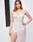 white sheer bustier avery gown