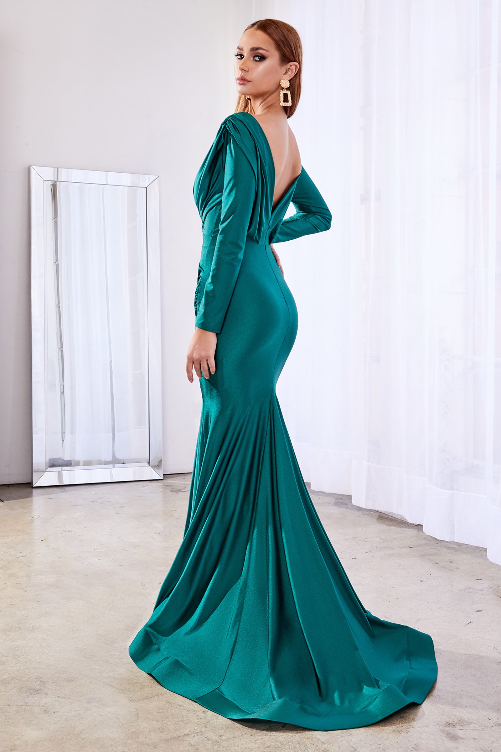 Green Long sleeve fitted stretch jersey gown