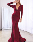 Burgundy Long sleeve fitted stretch jersey gown
