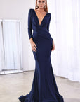 Navy Long sleeve fitted stretch jersey gown
