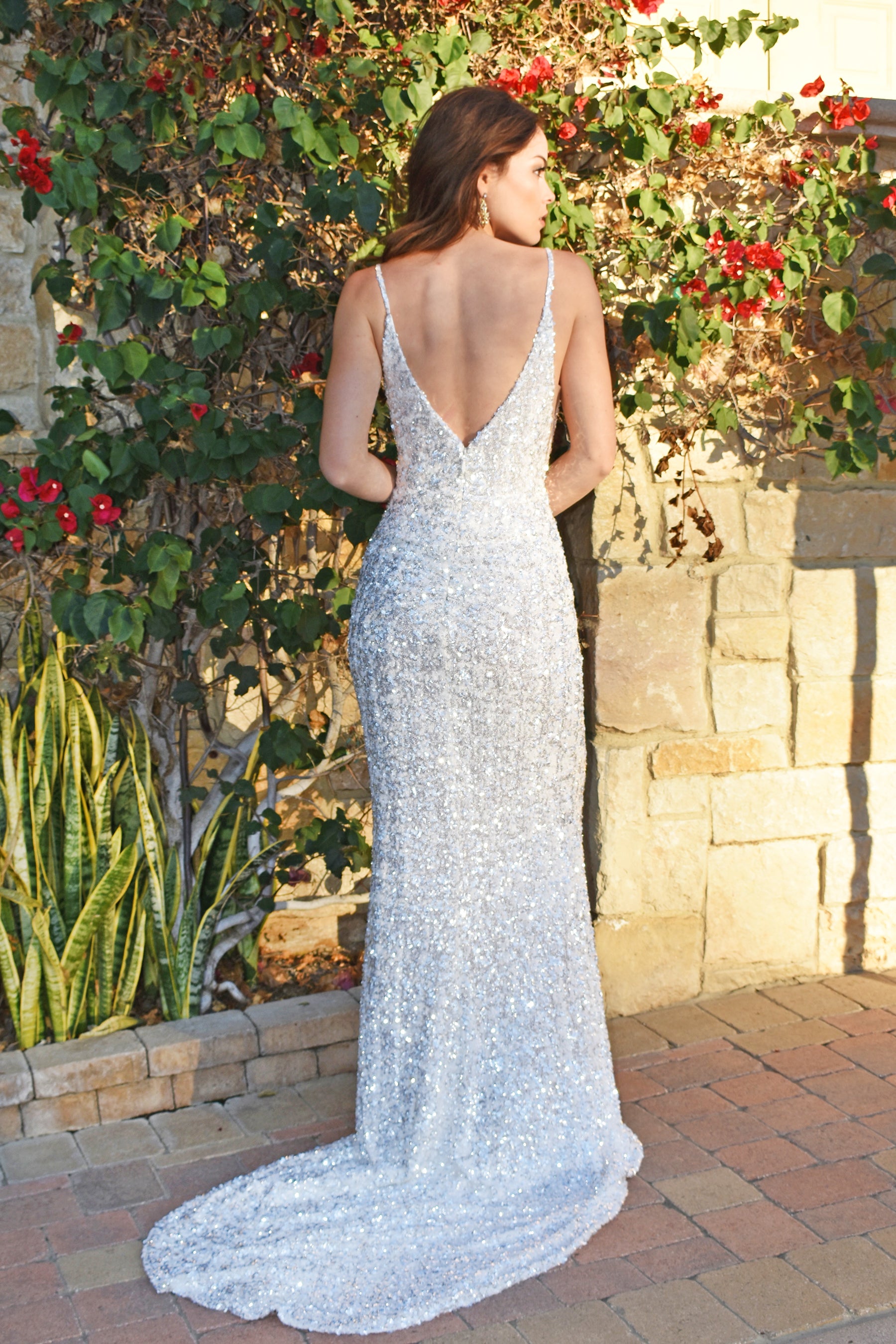 rene the label white low back sequins dress
