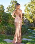 rose gold stretch sequins bridesmaid dress