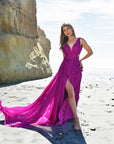 fuchsia pink silk chiffon pageant dress