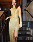 sexy gold beaded sheer pageant dress