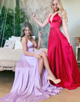 purple and red silk prom dress