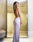 light purple low back sequin prom dress