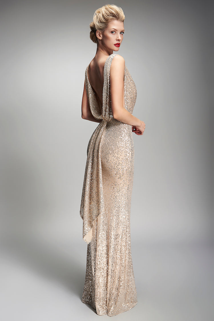 Nicole Bakti 6899 sequin dress with plunging deep v neckline – Mia ...