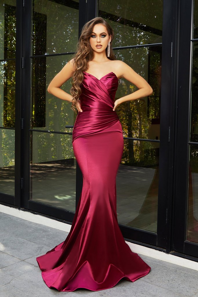 gorgeous long strapless wrap top gown by portia and scarlett PS21279