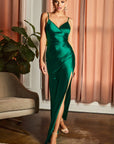 satin emerald green v neck sexy bridesmaid dress