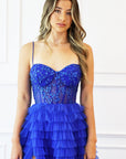 royal blue corset bustier prom dress