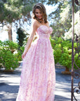 blush bustier sweetheart boho prom dress