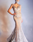 Halle feather sequin mermaid long dress