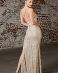 Cf199 gold sequins prom dress with open back