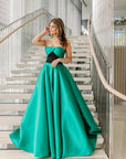 Emerald lace bodice micado ball gown
