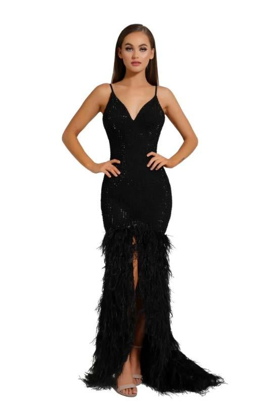 Portia and Scarlett PS6826 black feather dress